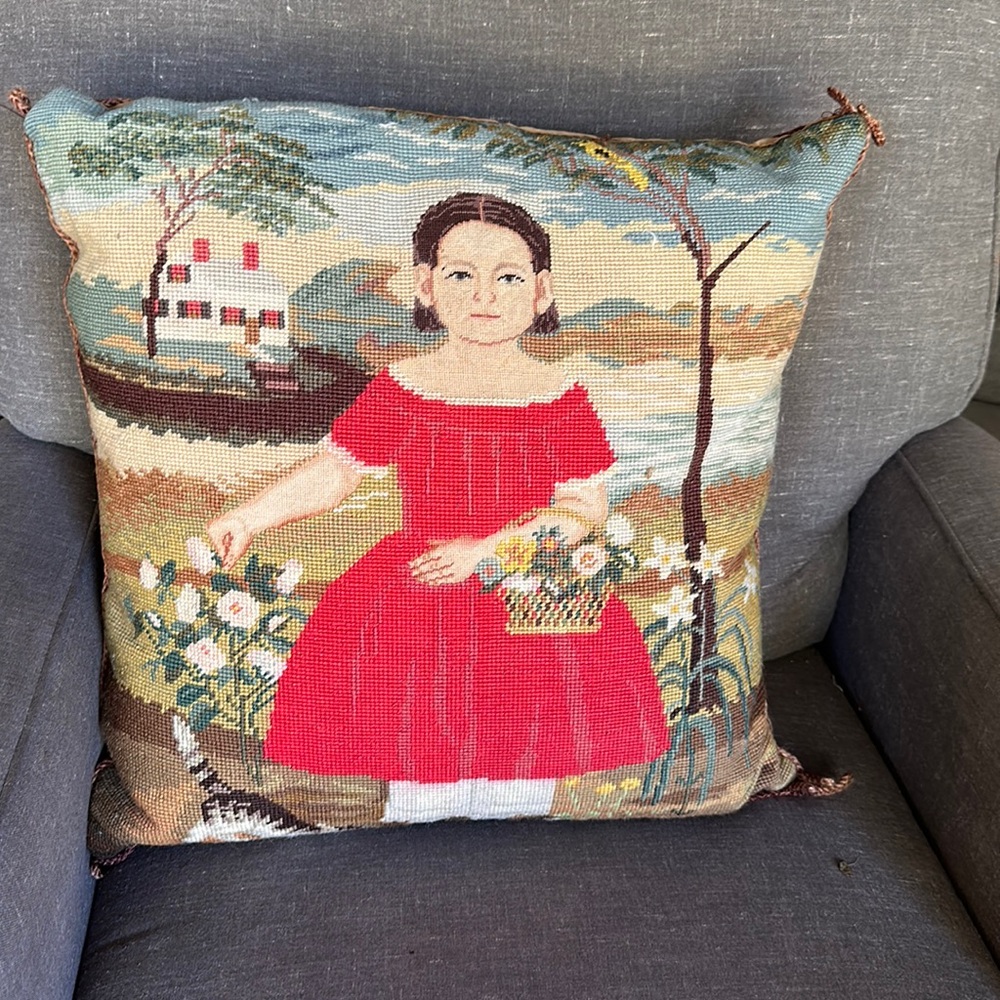 Vintage-Style Red Girl Tapestry Accent Pillow
